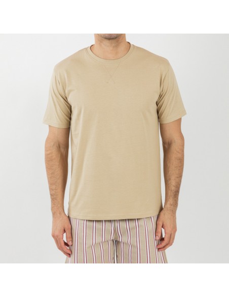 Pijama corto algodón hombre Raya Ico arena