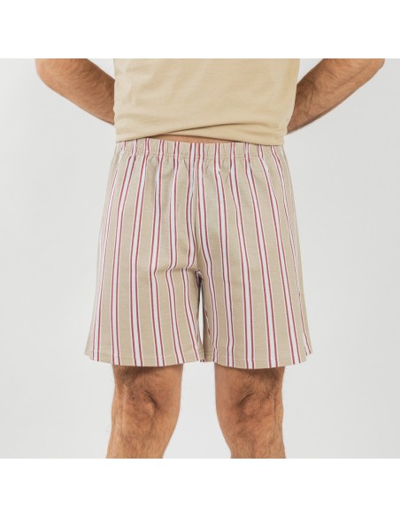 Pijama corto algodón hombre Raya Ico arena