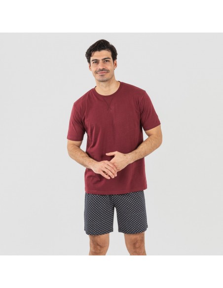 Pijama corto algodón hombre Boom burdeos