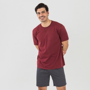 Pijama corto algodón hombre Boom burdeos 2