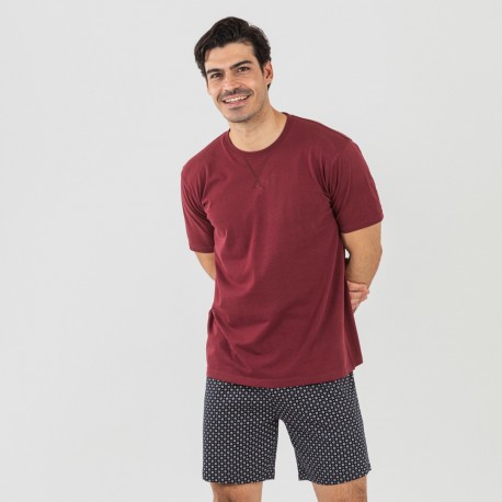 Pijama corto algodón hombre Boom burdeos