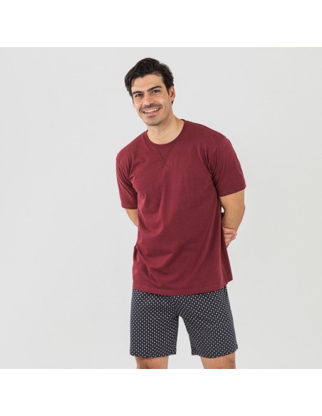 Pijama corto algodón hombre Boom burdeos