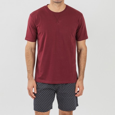 Pijama corto algodón hombre Boom burdeos