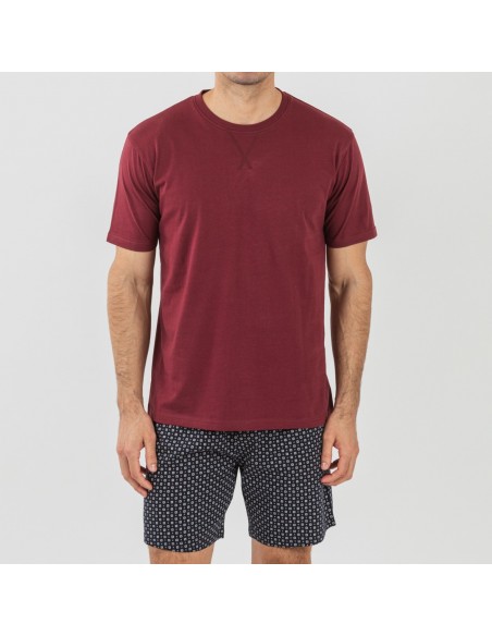 Pijama corto algodón hombre Boom burdeos