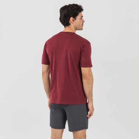 Pijama corto algodón hombre Boom burdeos