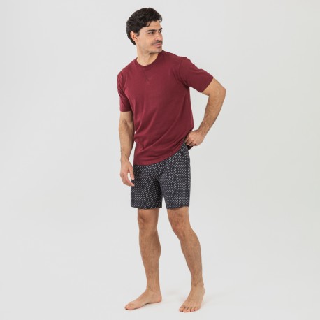Pijama corto algodón hombre Boom burdeos