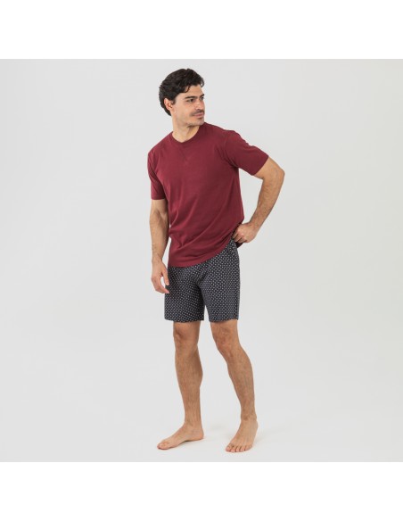 Pijama corto algodón hombre Boom burdeos