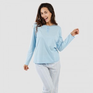 Pijama largo algodón Bennet celeste 2