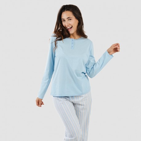 Pijama largo algodón Bennet celeste