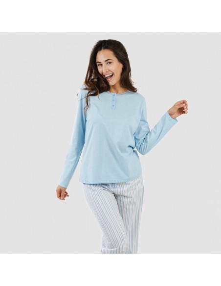Pijama largo algodón Bennet celeste