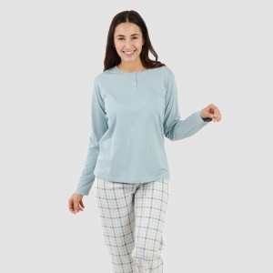 Pijama largo algodón Cuadro Heracles indigo 2