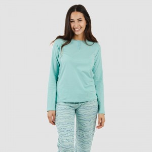 Pijama largo algodón Ola verde agua