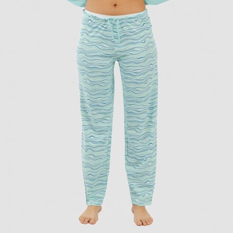 Pijama largo algodón Ola verde agua