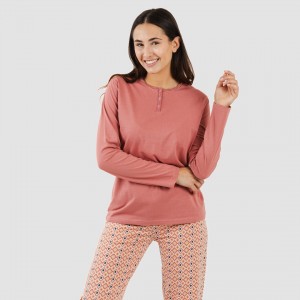 Pijama largo algodón Bianca malva rosa 2