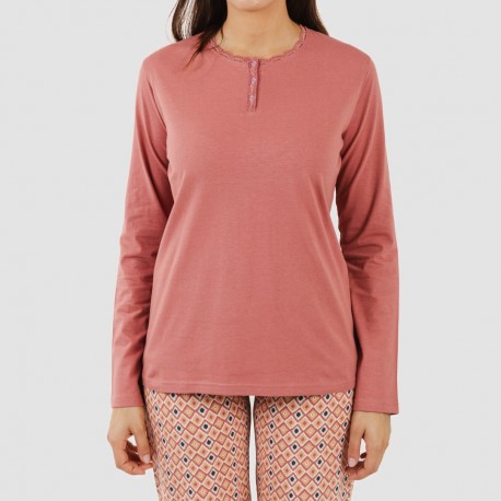 Pijama largo algodón Bianca malva rosa