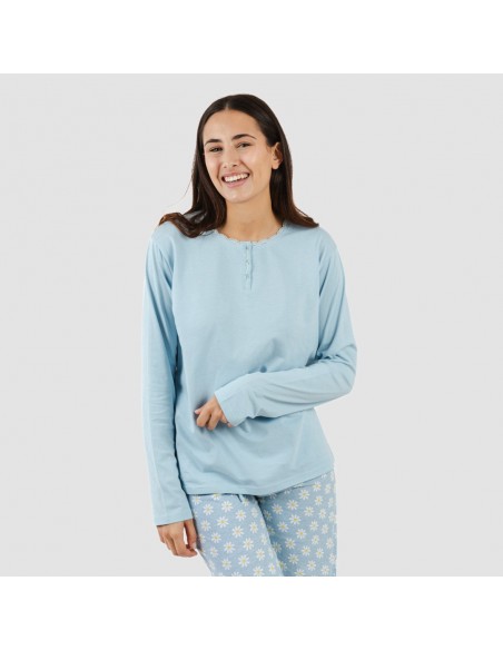 Pijama largo algodón Susan celeste