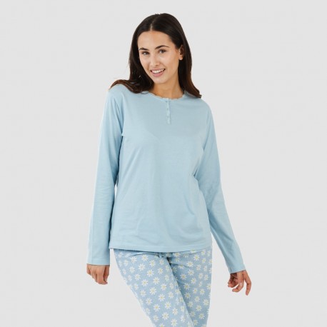 Pijama largo algodón Susan celeste