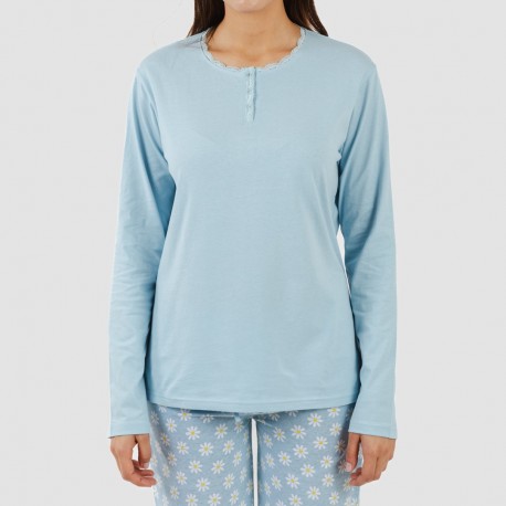 Pijama largo algodón Susan celeste