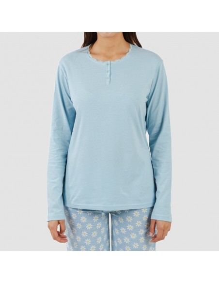 Pijama largo algodón Susan celeste