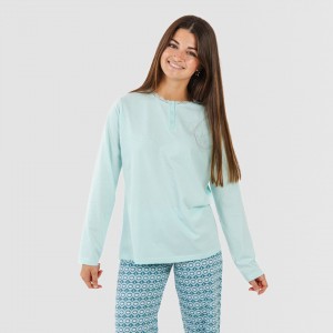 Pijama largo algodón Galieni verde azulado