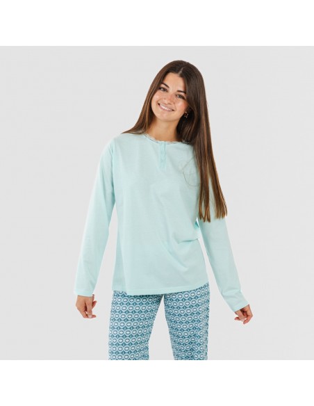 Pijama largo algodón Galieni verde azulado