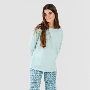 Pijama largo algodón Galieni verde azulado 2