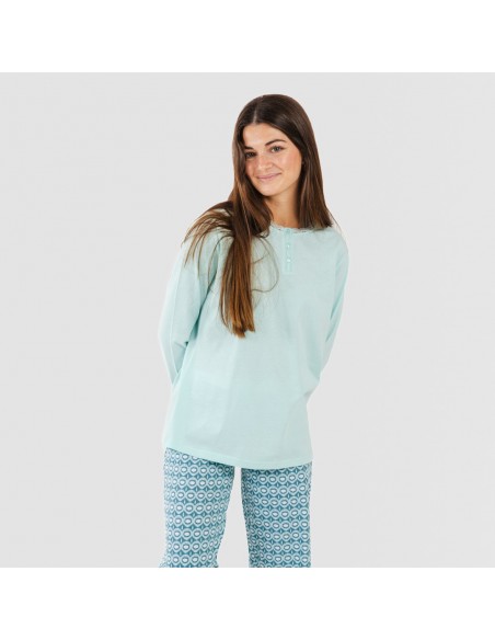 Pijama largo algodón Galieni verde azulado