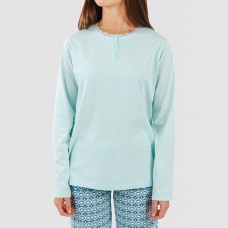 Pijama largo algodón Galieni verde azulado