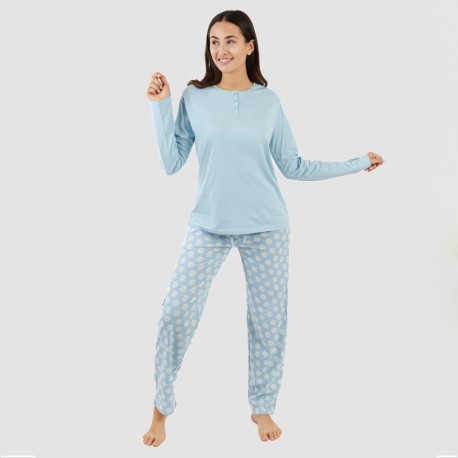 Pijama largo algodón Susan celeste