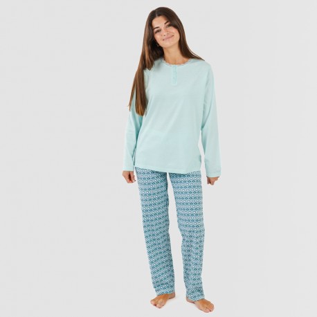 Pijama largo algodón Galieni verde azulado
