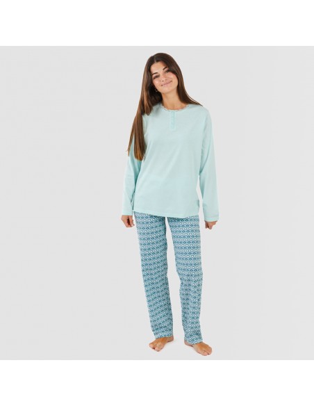 Pijama largo algodón Galieni verde azulado