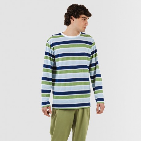 Pijama largo algodón hombre Brent verde caceria