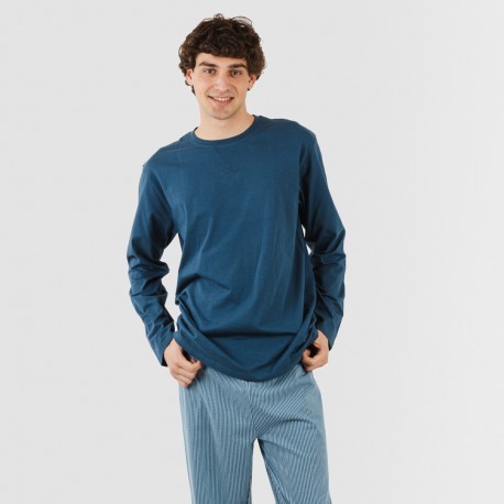 Pijama largo algodón hombre Kristoff azul marino