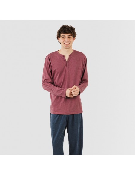 Pijama largo hombre con botones burdeos - marino