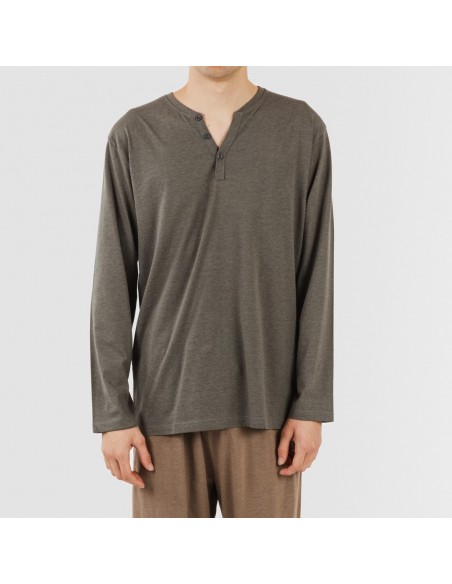 Pijama largo hombre con botones petroleo - marron