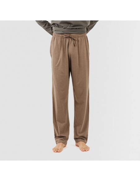 Pijama largo hombre con botones petroleo - marron