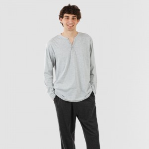 Pijama largo hombre con botones perla - marengo 2