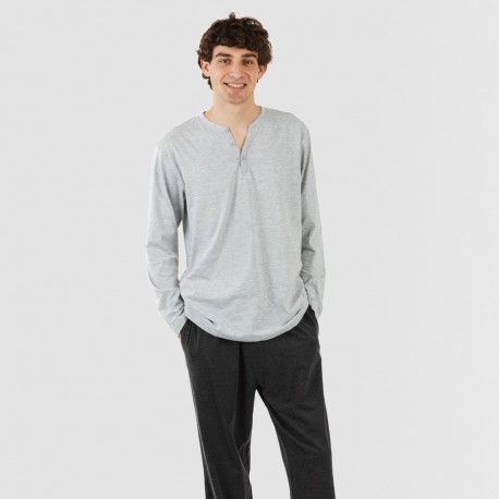 Pijama largo hombre con botones perla - marengo