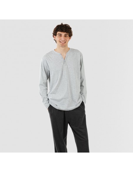 Pijama largo hombre con botones perla - marengo