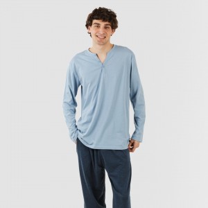 Pijama largo hombre con botones indigo - marino 2