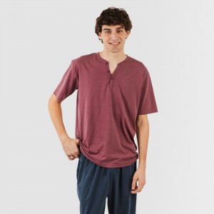 Pijama largo hombre de manga corta con botón burdeos - marino 2