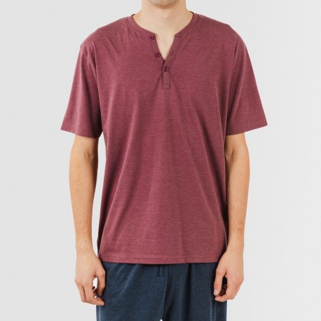 Pijama largo hombre de manga corta con botón burdeos - marino