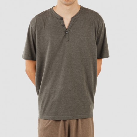 Pijama largo hombre de manga corta con botón petroleo - marron