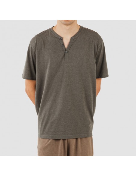 Pijama largo hombre de manga corta con botón petroleo - marron