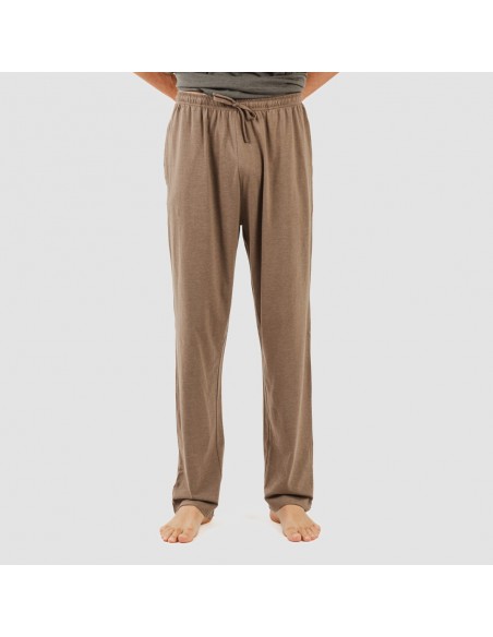 Pijama largo hombre de manga corta con botón petroleo - marron