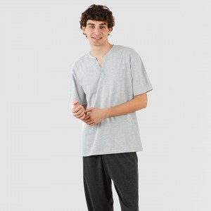 Pijama largo hombre de manga corta con boton perla - marengo