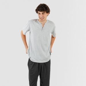 Pijama largo hombre de manga corta con boton perla - marengo 2