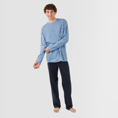Pijama largo algodón hombre Pedro indigo