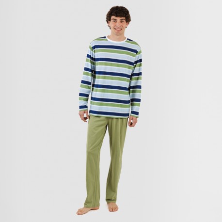 Pijama largo algodón hombre Brent verde caceria