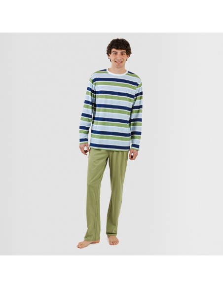 Pijama largo algodón hombre Brent verde caceria